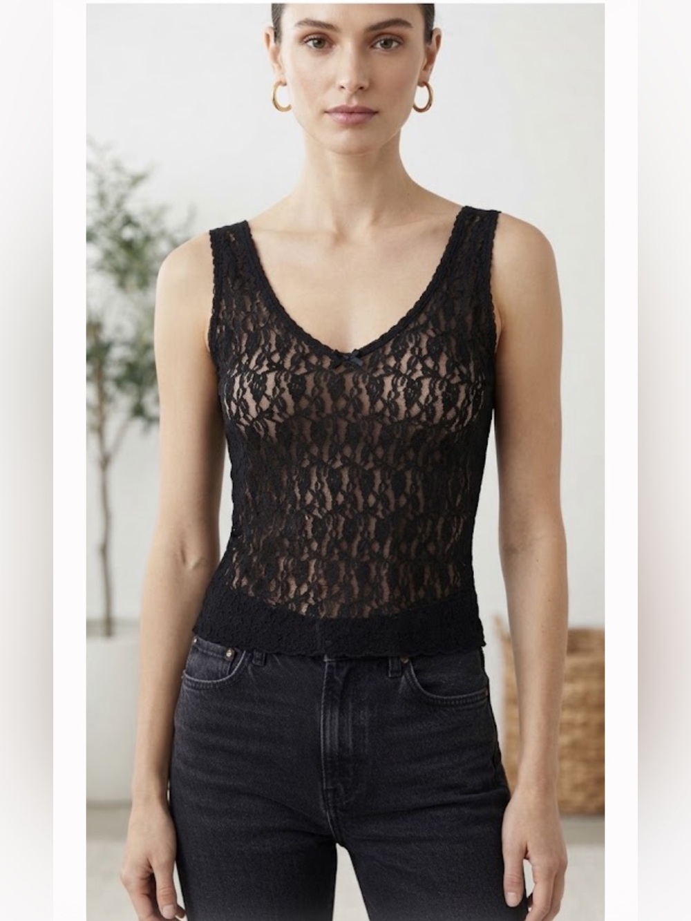 Vintage Laura Winston black lace camisole made in USA